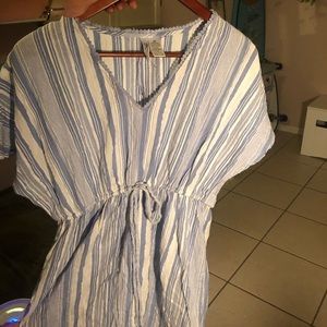 blue and white stripped dress